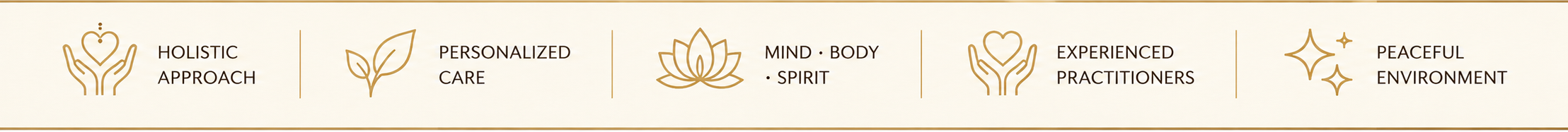 Holistic approach, personalized care, mind body spirit, experienced practitioners, peaceful environment